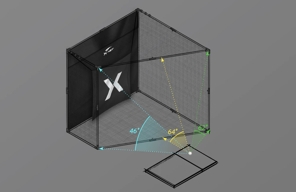 X-NET 사선 프레임과 샷 각도를 보여주는 공식 입체 도해